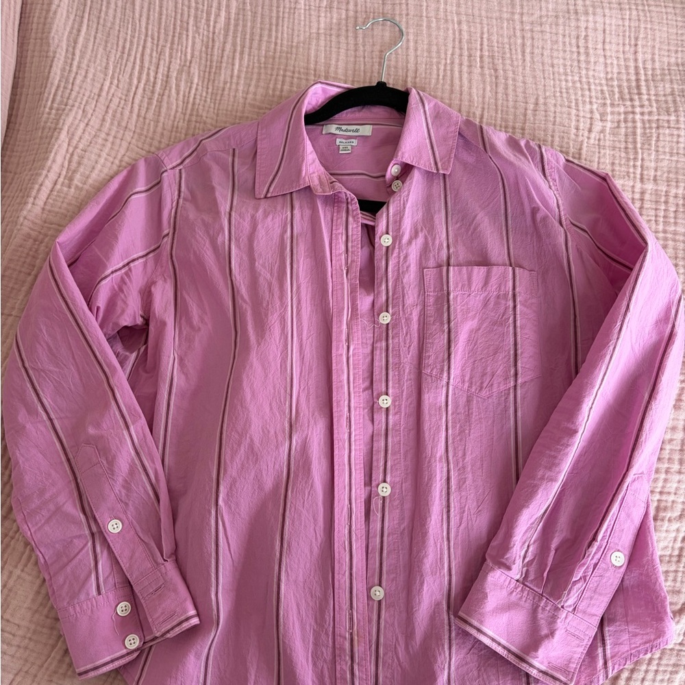 Madewell Pink Striped Lightweight Collared Shirt